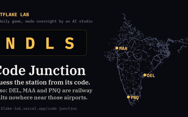 The code NDLS on a departure board next to a dot map of every Indian railway station, with DEL, MAA and PNQ highlighted
